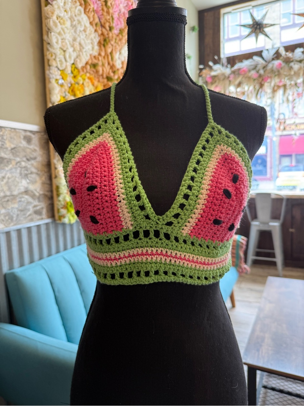 Crochet Watermelon Halter Top size M spring break bralette